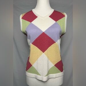 ASTRA CLASSIC Vintage Cotton Blend Rainbow Argyle Preppy Sweater Vest Size S